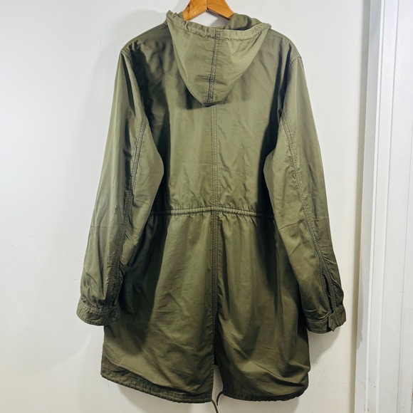 J. Crew Green Olive Fatigue Military Long Adjustable Waist Hooded Jacket Women L - Picture 5 of 12